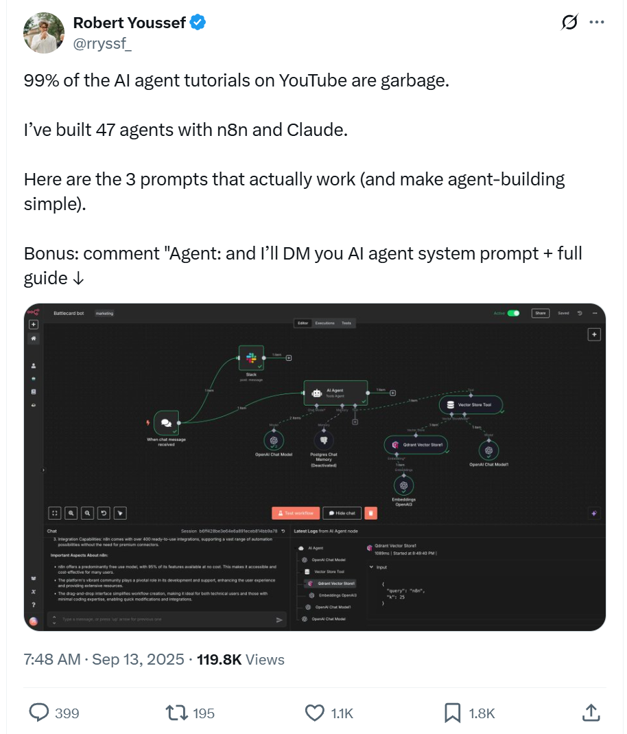 Robert Youssef X Infographic showing a screenshot of AI agents
