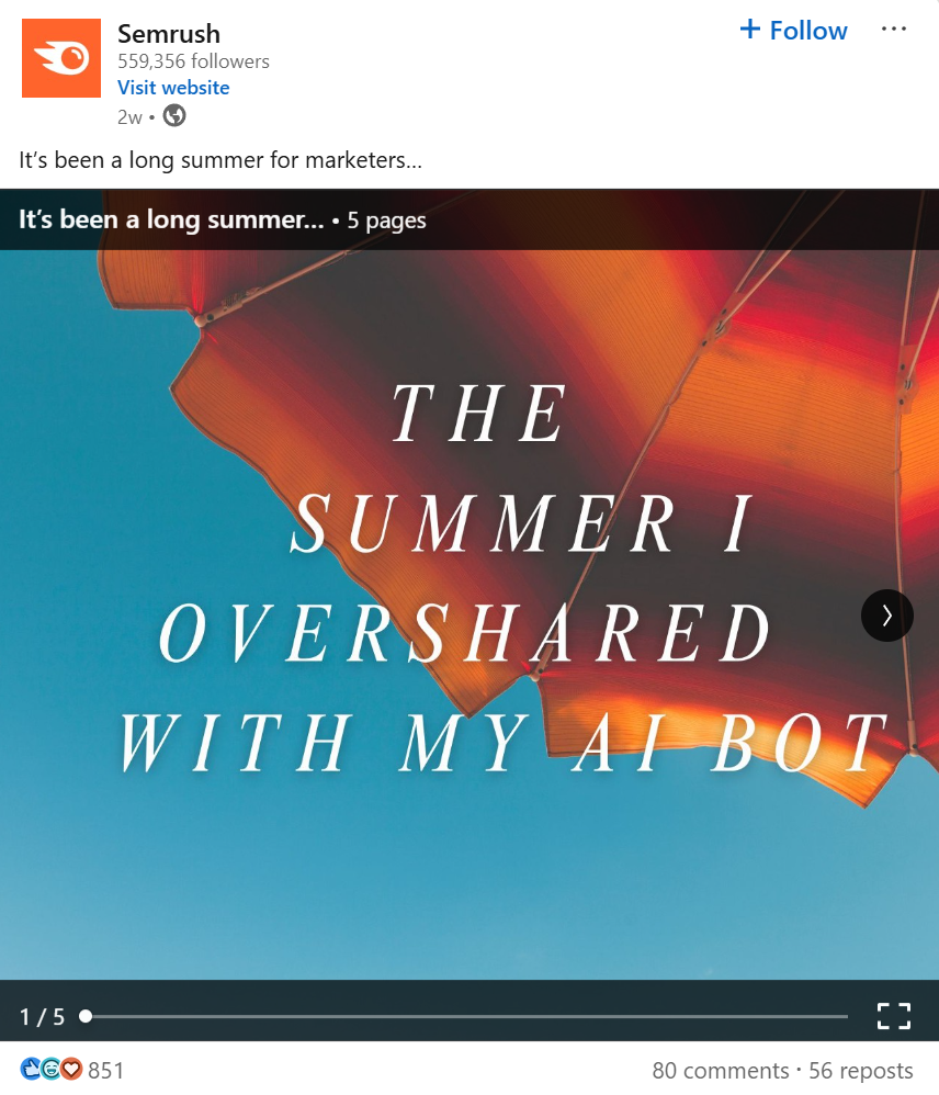 Semrush Trendjacking post on "The Summer I Overshared With My AI Bot"