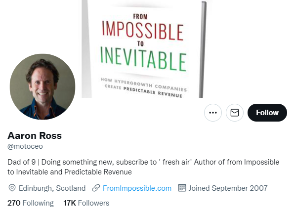 Aaron Ross. SaaS marketer to follow on twitter