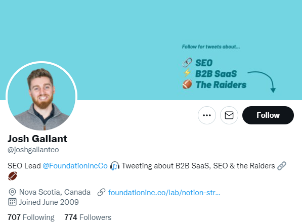 Josh Gallant. Top SEO marketer to follow on twitter