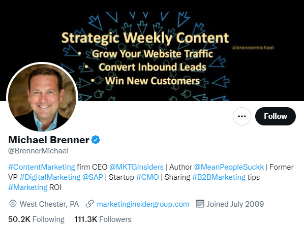 Michael Brenner. Marketer to follow on twitter