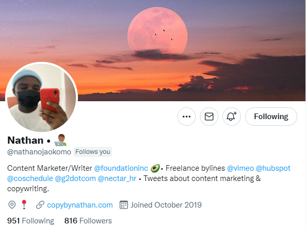Nathan Ojaokomo. Content marketer to follow on twitter