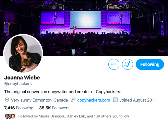 Joanna Wiebe. Conversion copywriter to follow on twitter