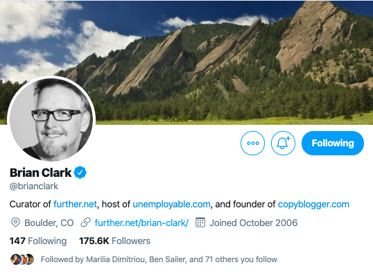 Brian Clark. Copywriter to follow on twitter