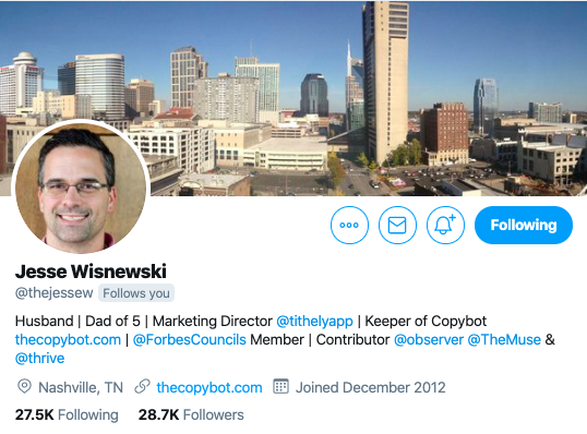 Jesse Wisnewski. Copywriter to follow on twitter