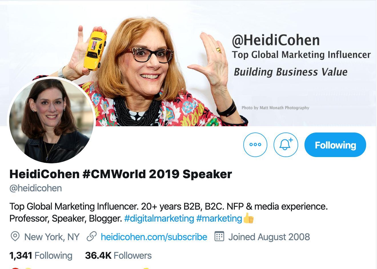 Heidi Cohen. Global marketing influencer to follow on twitter