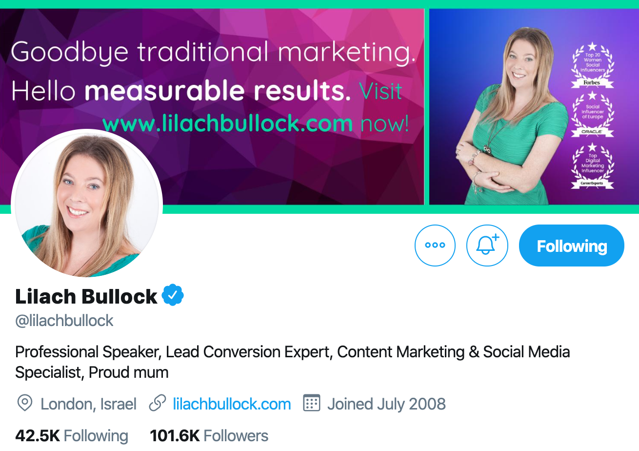 Lilach Bullock. Content marketing expert to follow on twitter