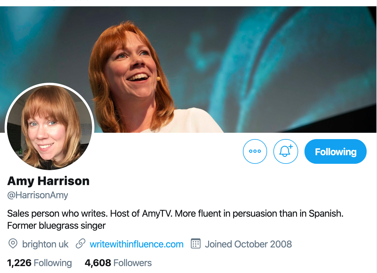Amy Harrison. Marketing writer to follow on twitter