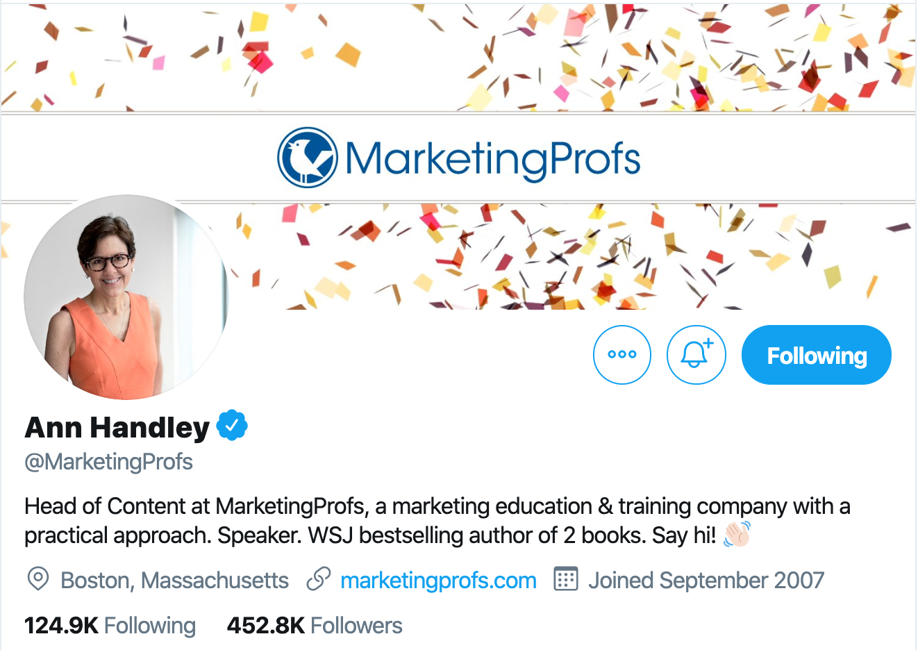 Ann Handley. Content marketing expert to follow on twitter