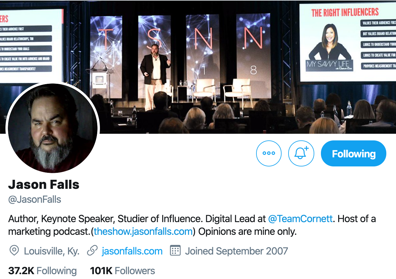 Jason Falls. Expert marketer to follow on twitter