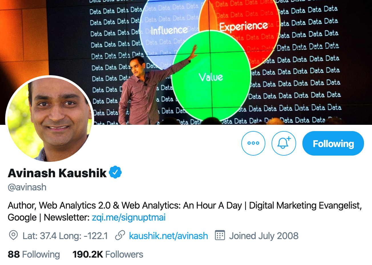 Avinash Kaushik. Analytics expert to follow on twitter