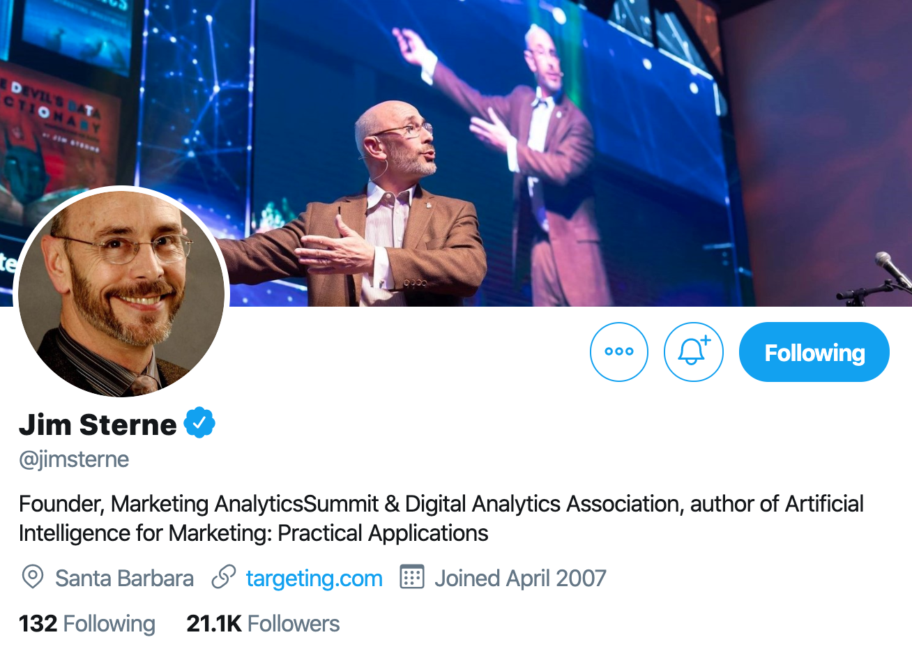 Jim Sterne. Analytics expert to follow on Twitter