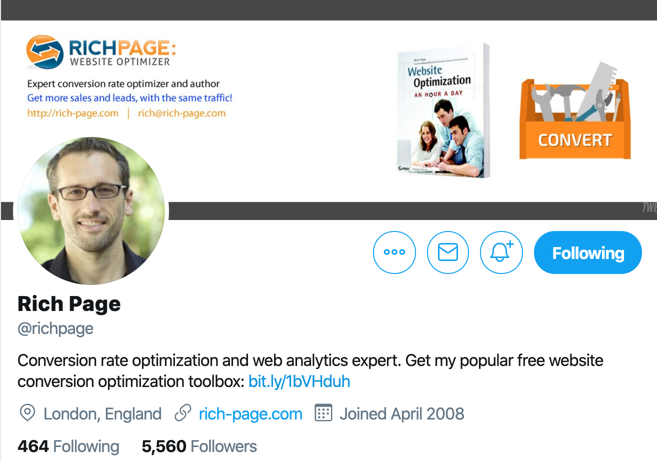 Rich Page. Web analytics expert on twitter