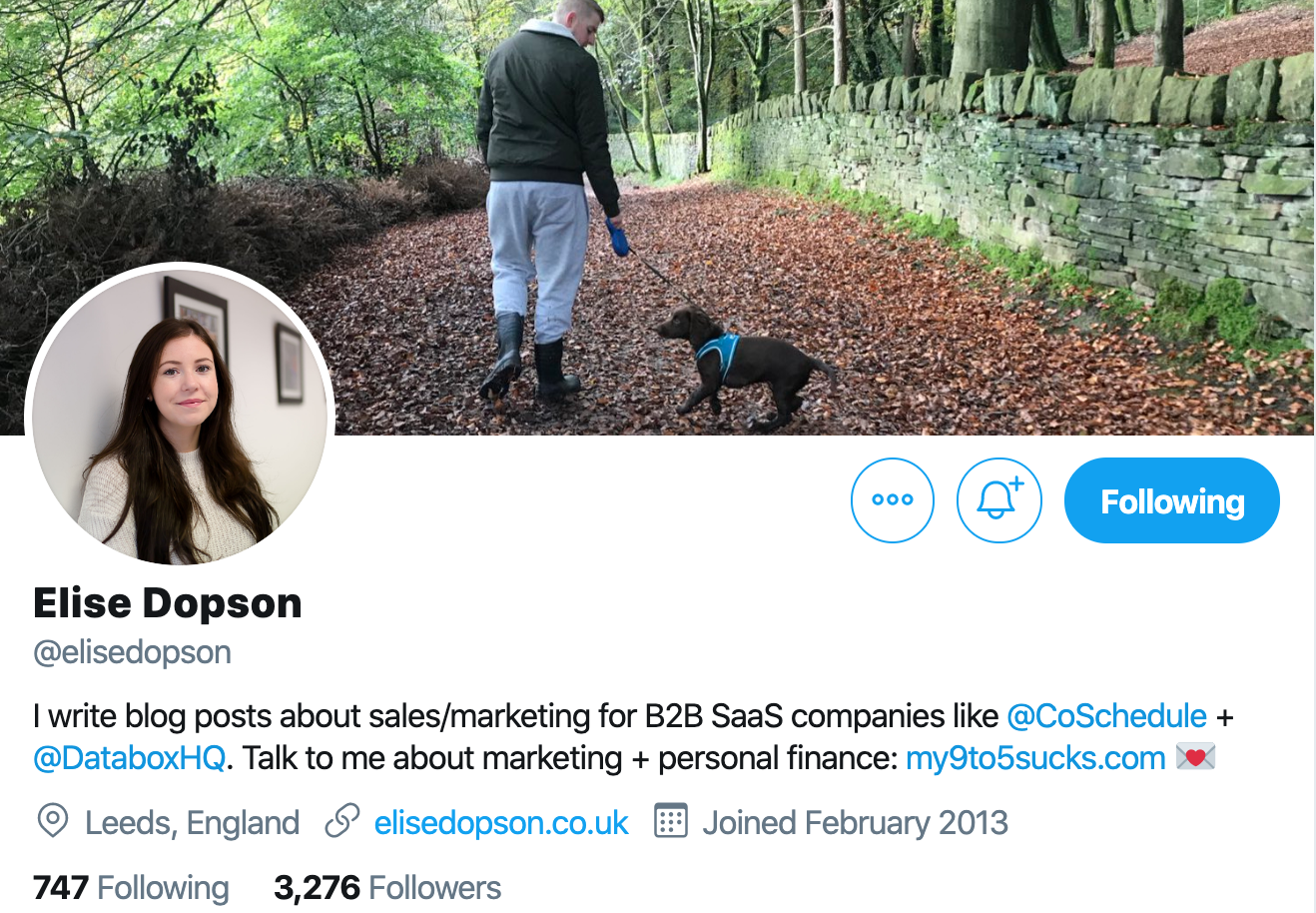 Elise Dopson. SaaS marketing expert on twitter