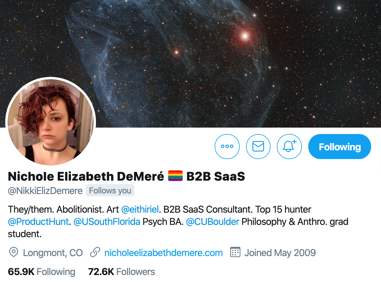 Nichole Elizabeth. SaaS expert to follow on twitter
