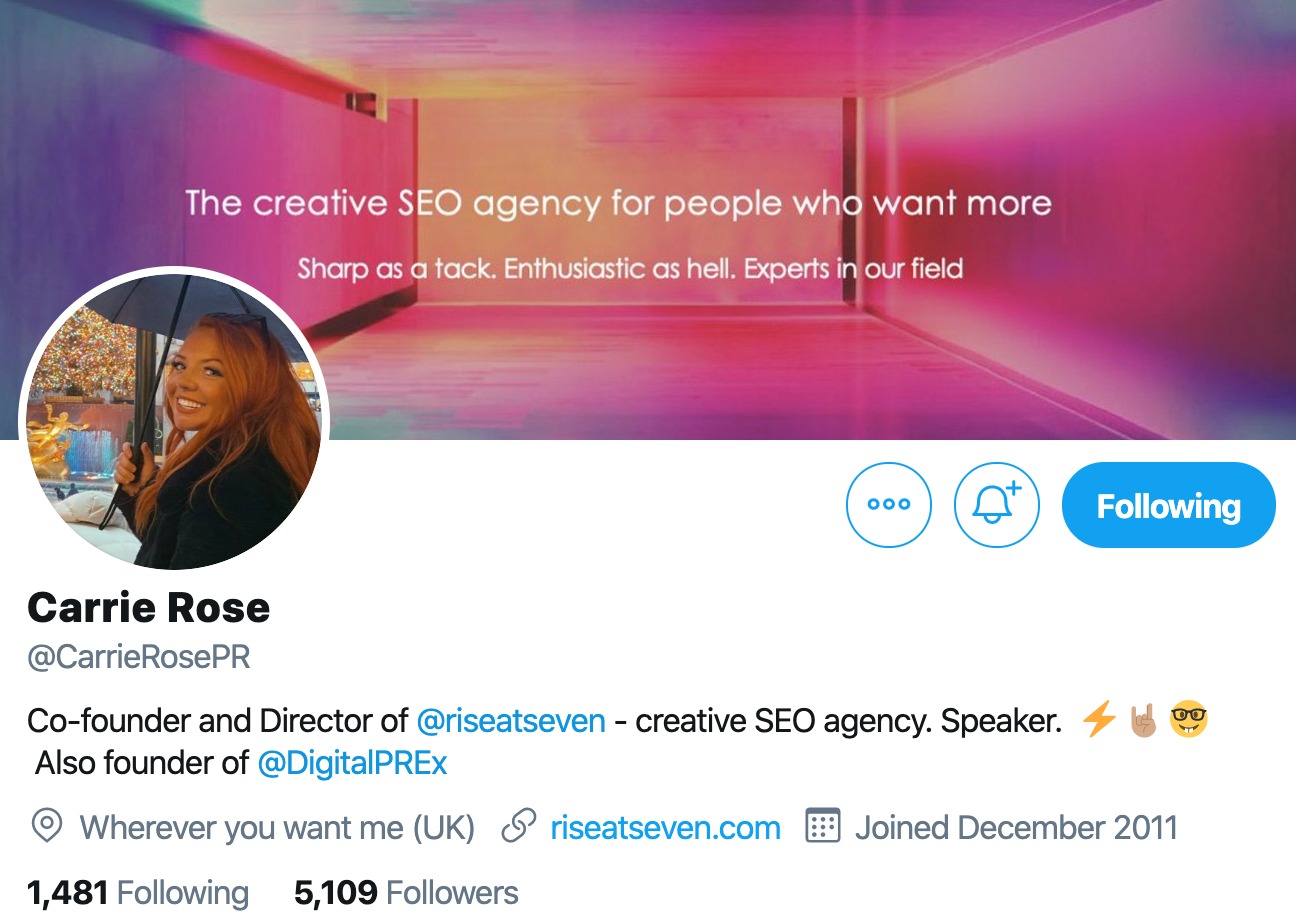 Carrie Rose. SEO expert to follow on Twitter