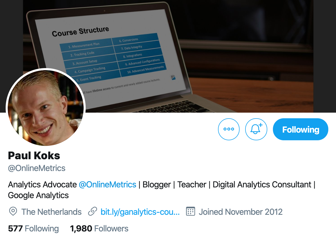 Paul Koks. Analytics consultant to follow on twitter