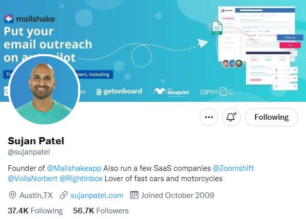 Sujan Patel. SaaS marketer to follow on twitter
