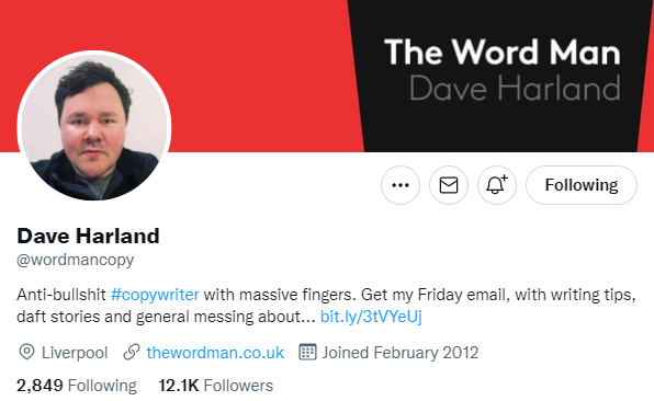 Dave Harland. Copywriter to follow on twitter