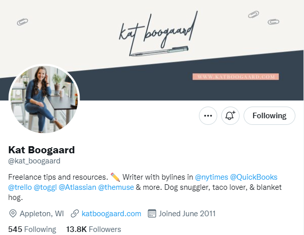 Kat Boogaard. Content marketer to follow on twitter