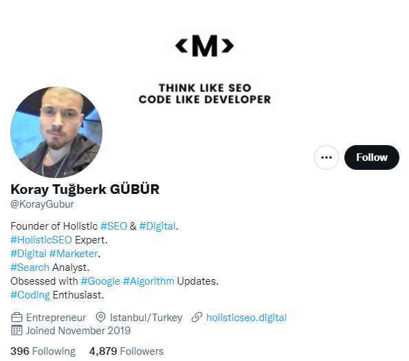Koray Tuğberk. Top SEO marketer to follow on twitter