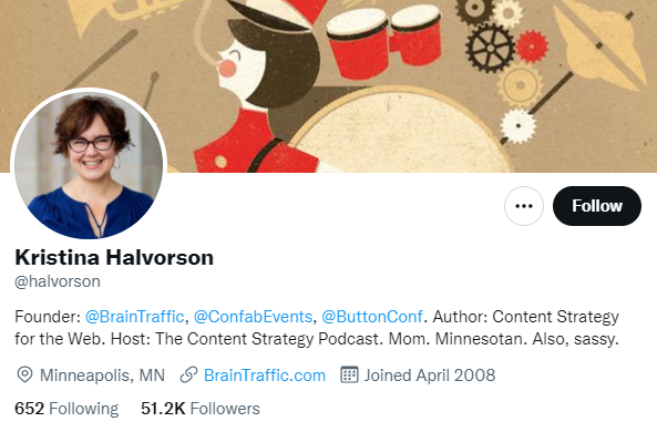 Kristina Halvorson. Content strategist to follow on twitter