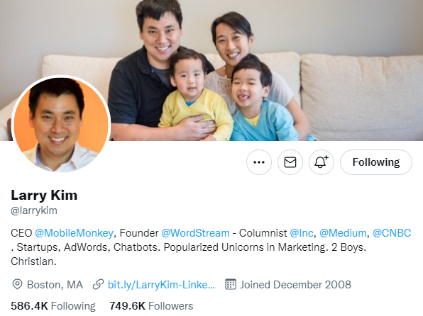 Larry Kim. Social media marketer to follow on twitter