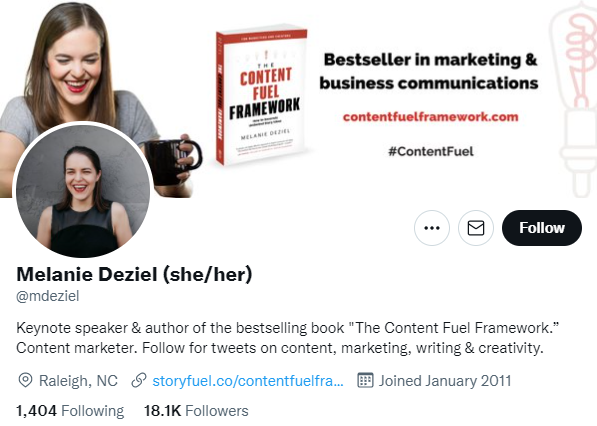 Melanie Deziel. Content marketer to follow on twitter