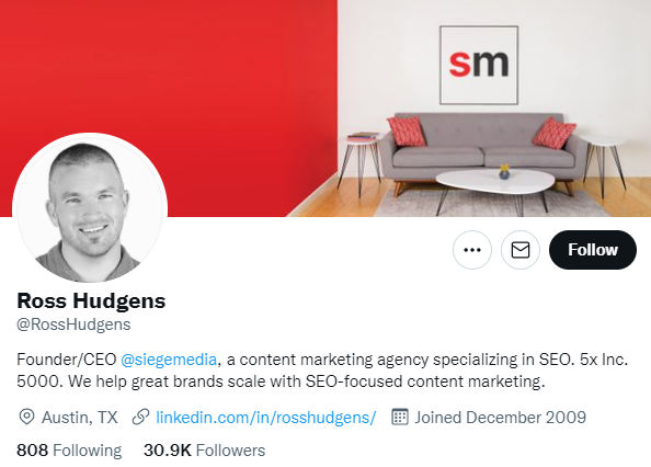 Ross Hudgens. Top SEO marketer to follow on twitter