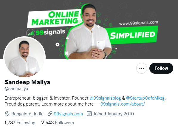 Sandeep Mallya. Digital marketer to follow on twitter