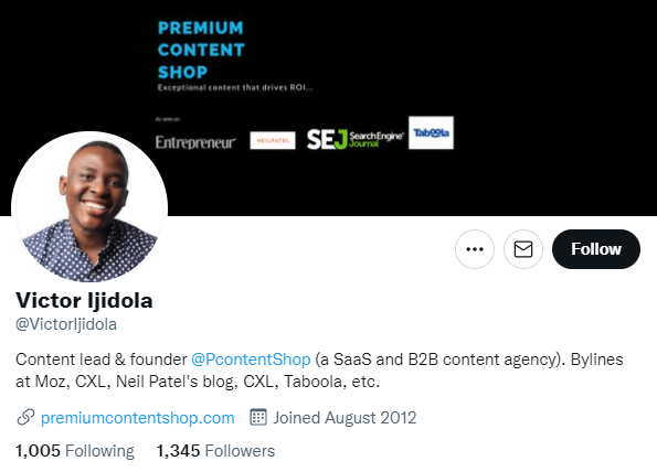 Victor Ijidola. Content marketer to follow on Twitter