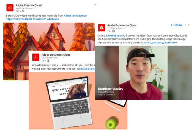 Adobe posts from various affiliate pages