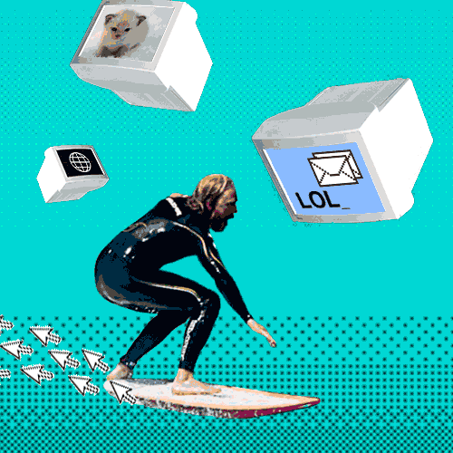 Internet surfer passing by old computers