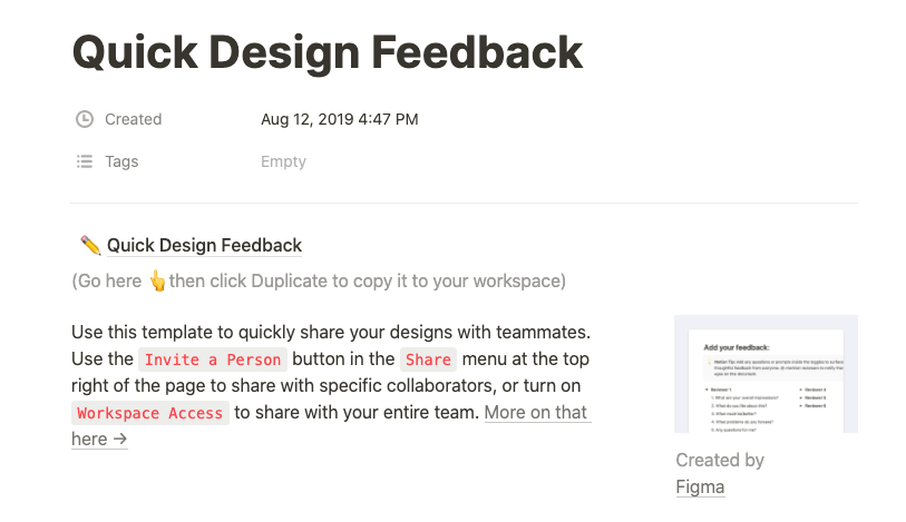 design feedback template