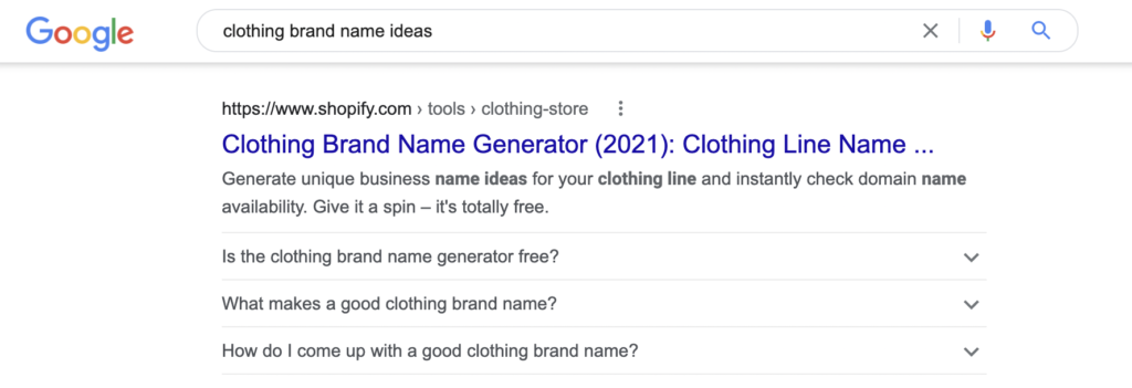 Business Name Generator - Clothing Brand Name Generator SERP