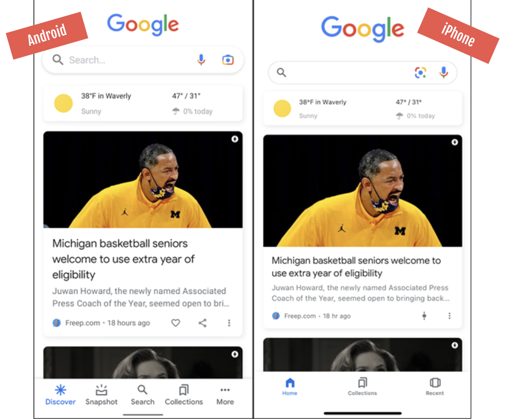 Google Discover mobile view
