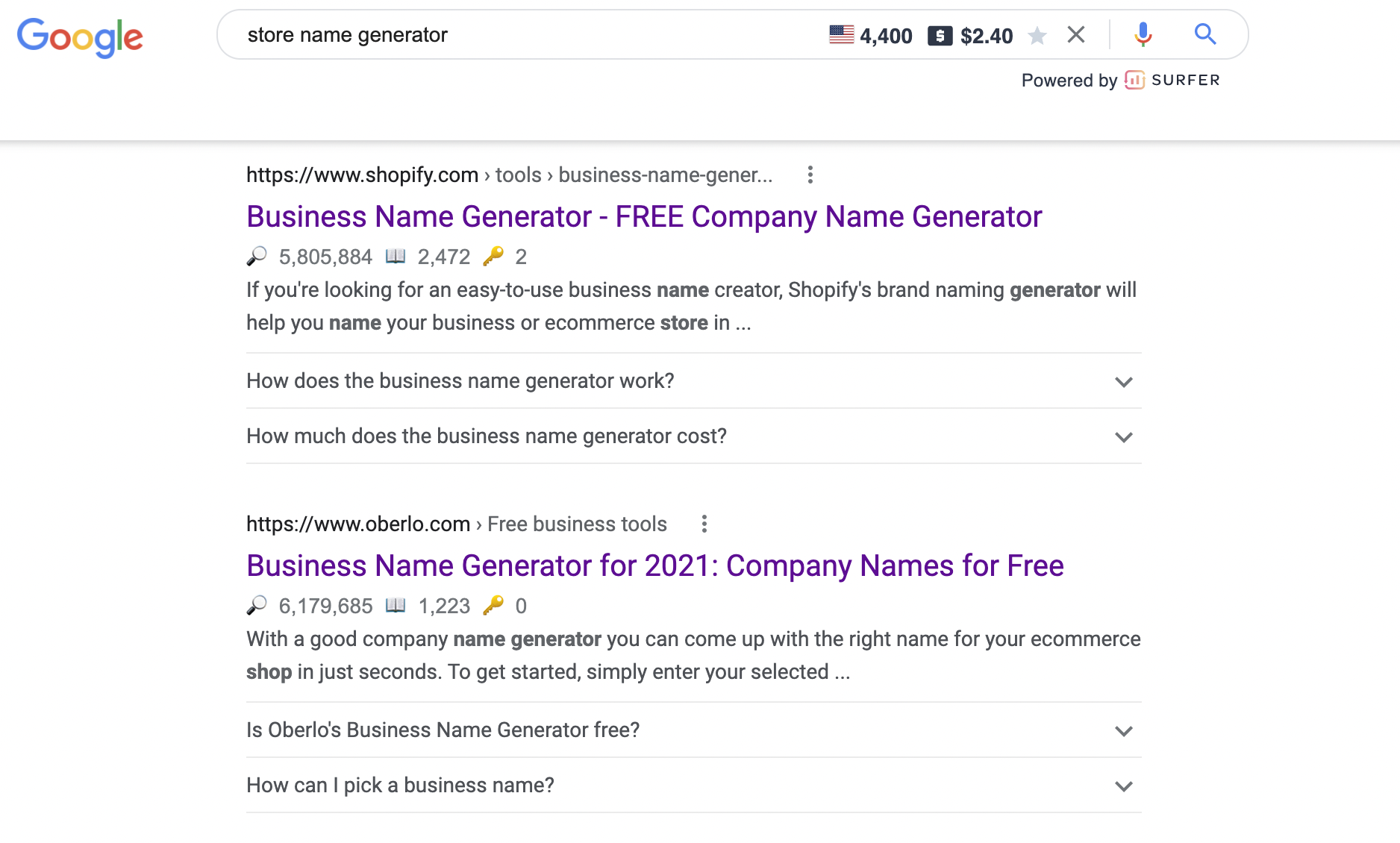 Business Name Generator - Store Name Generator_ SERP
