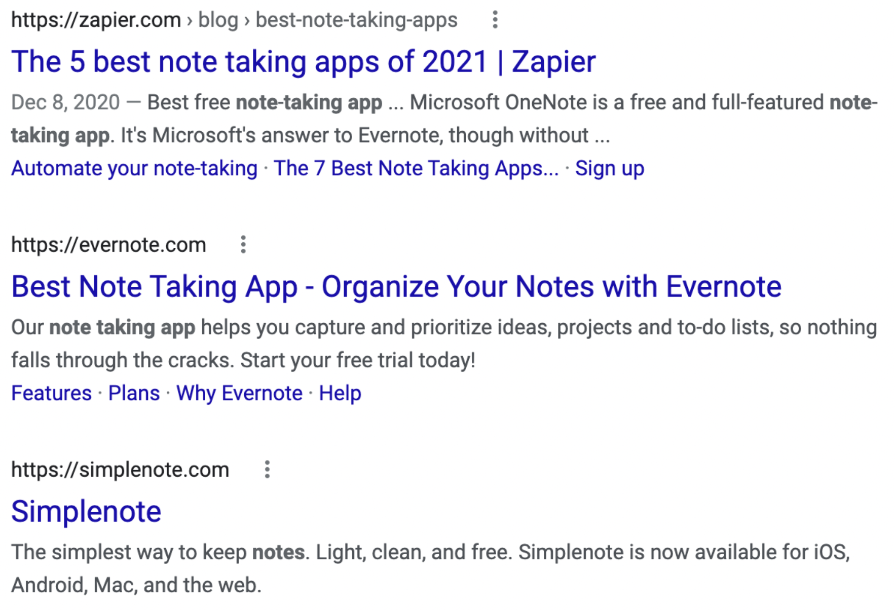 Note App Search Results