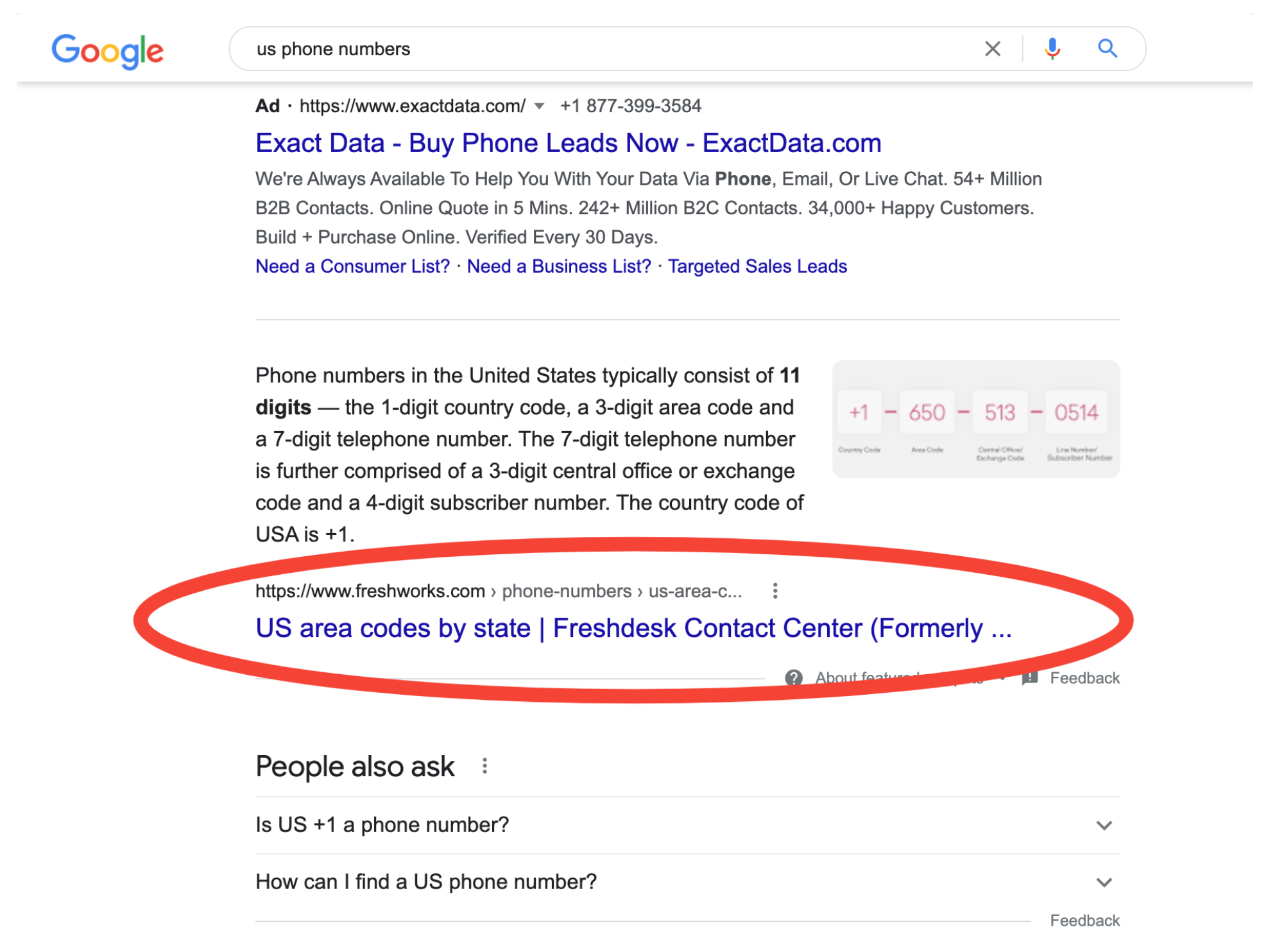 Freshworks US Phone Numbers Page One Search Result