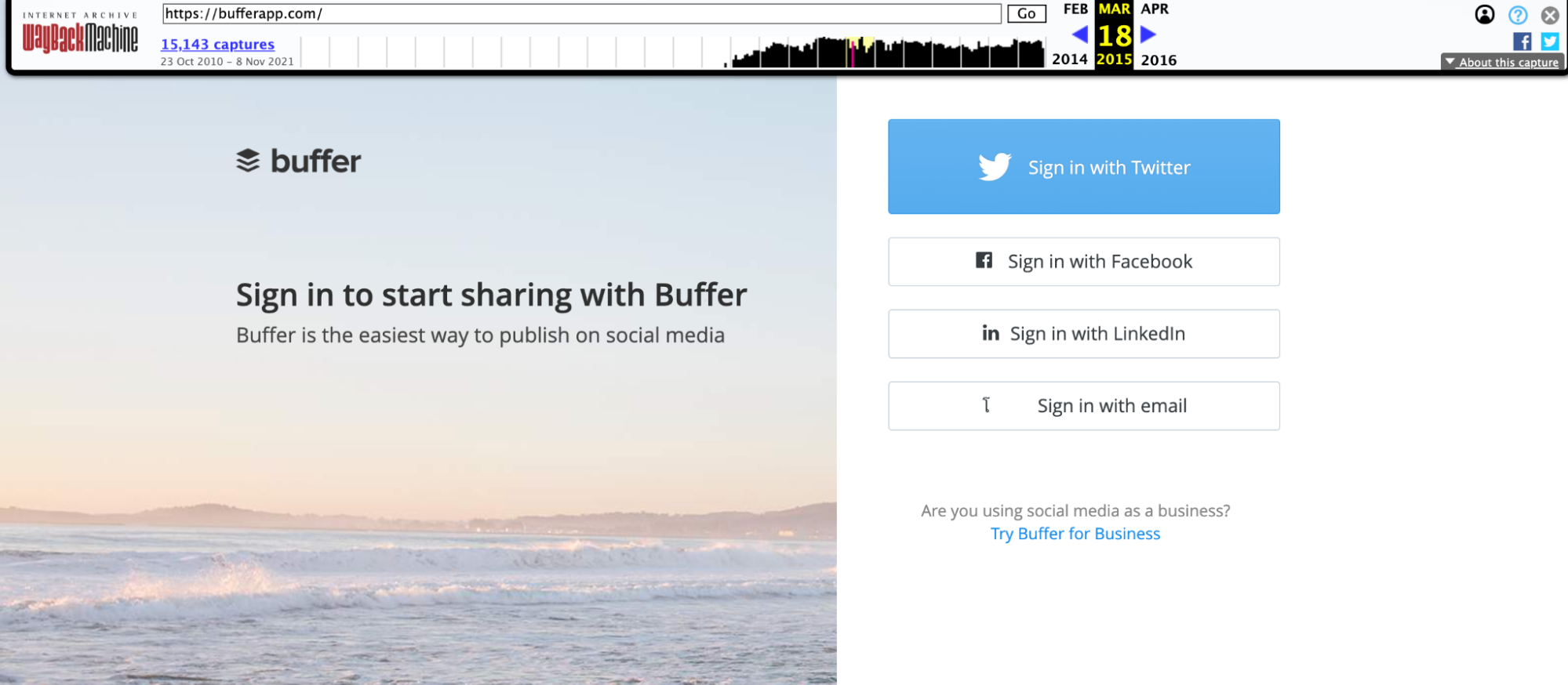 buffer's old homepage 2015