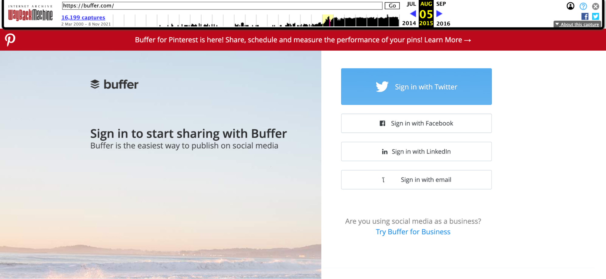 buffer's old homepage 2015