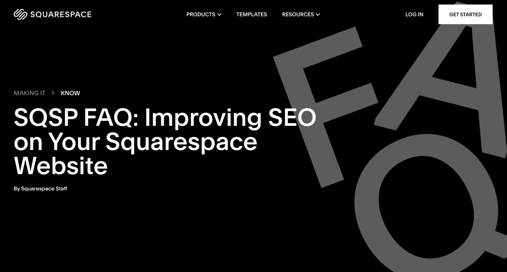 Squarespace "Improving SEO" landing page