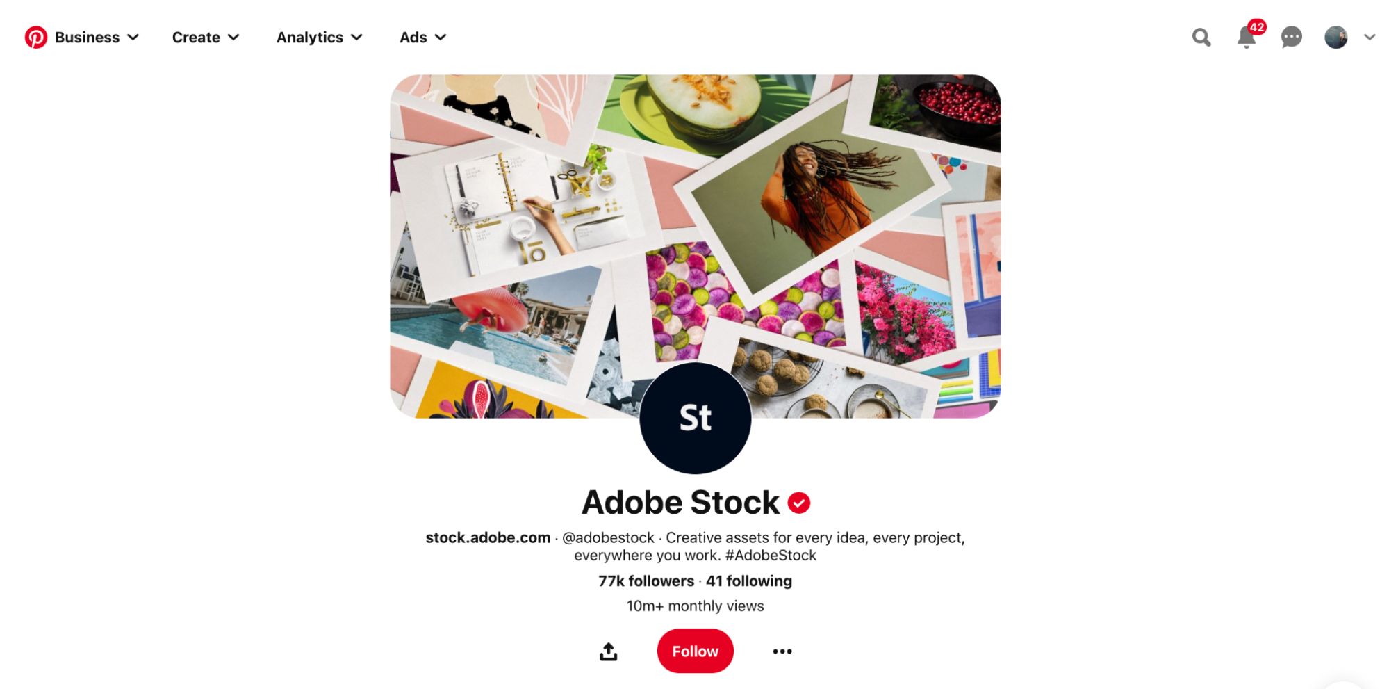 Adobe Stock pinterest page