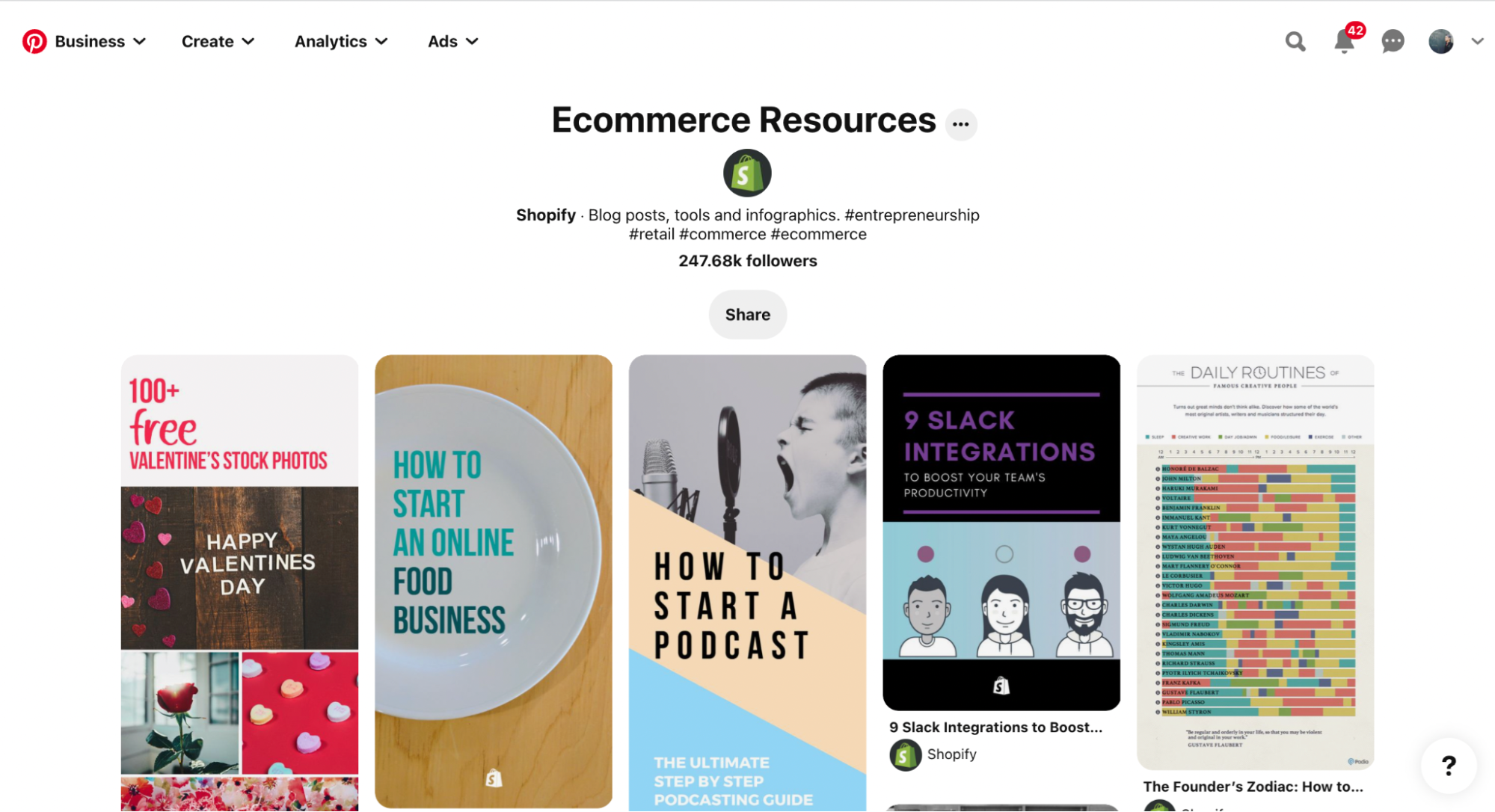 Shopify's Ecommerce Resources Pinterest board