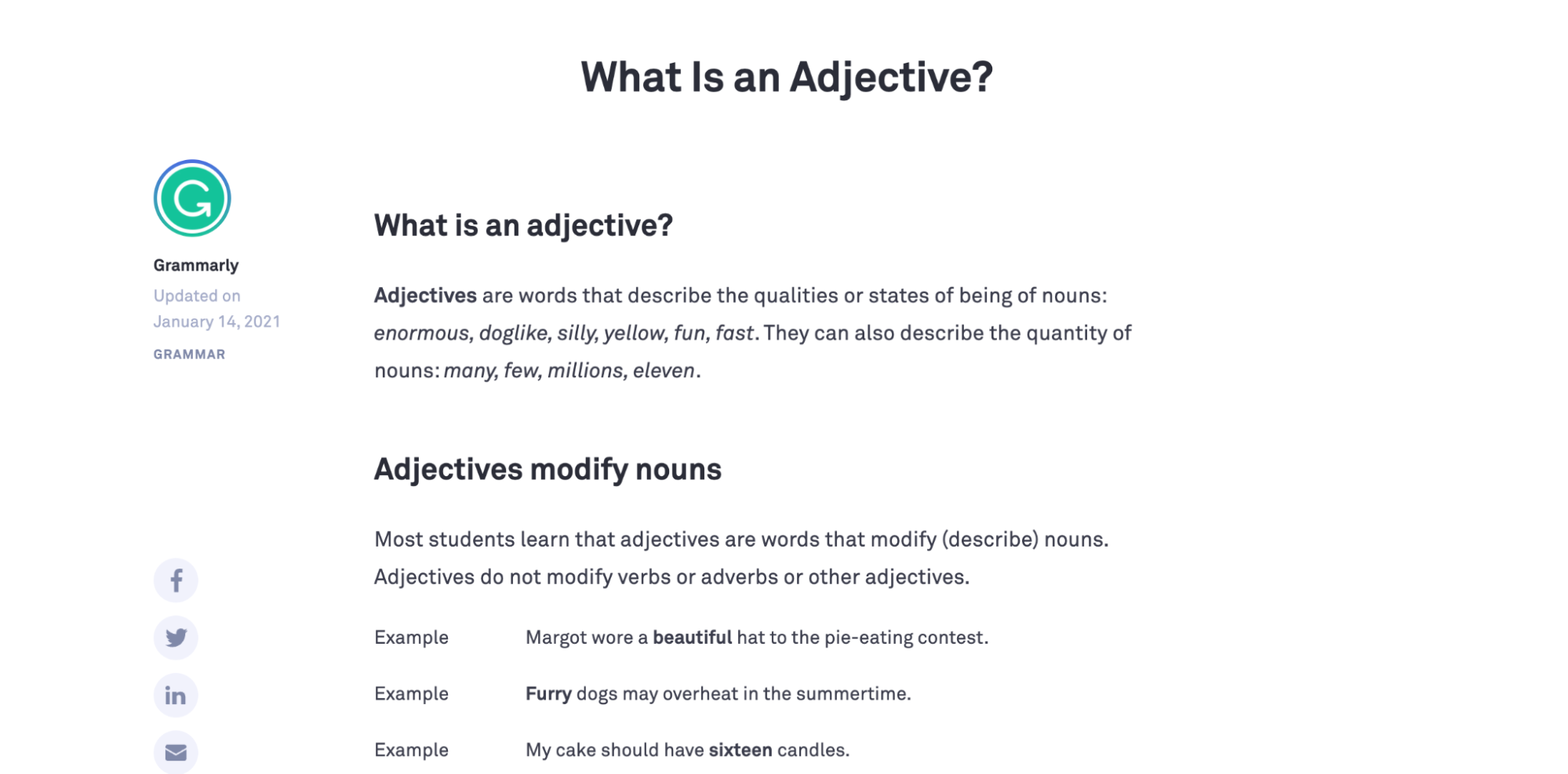 Grammarly What Is an Adjective