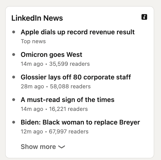 LinkedIn News's headline section