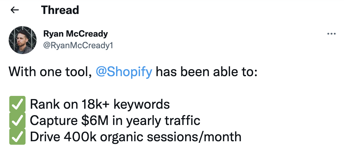 Screenshot of Ryan's Twitter thread about Shopify