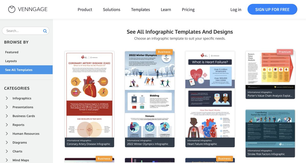 Venngage templates page