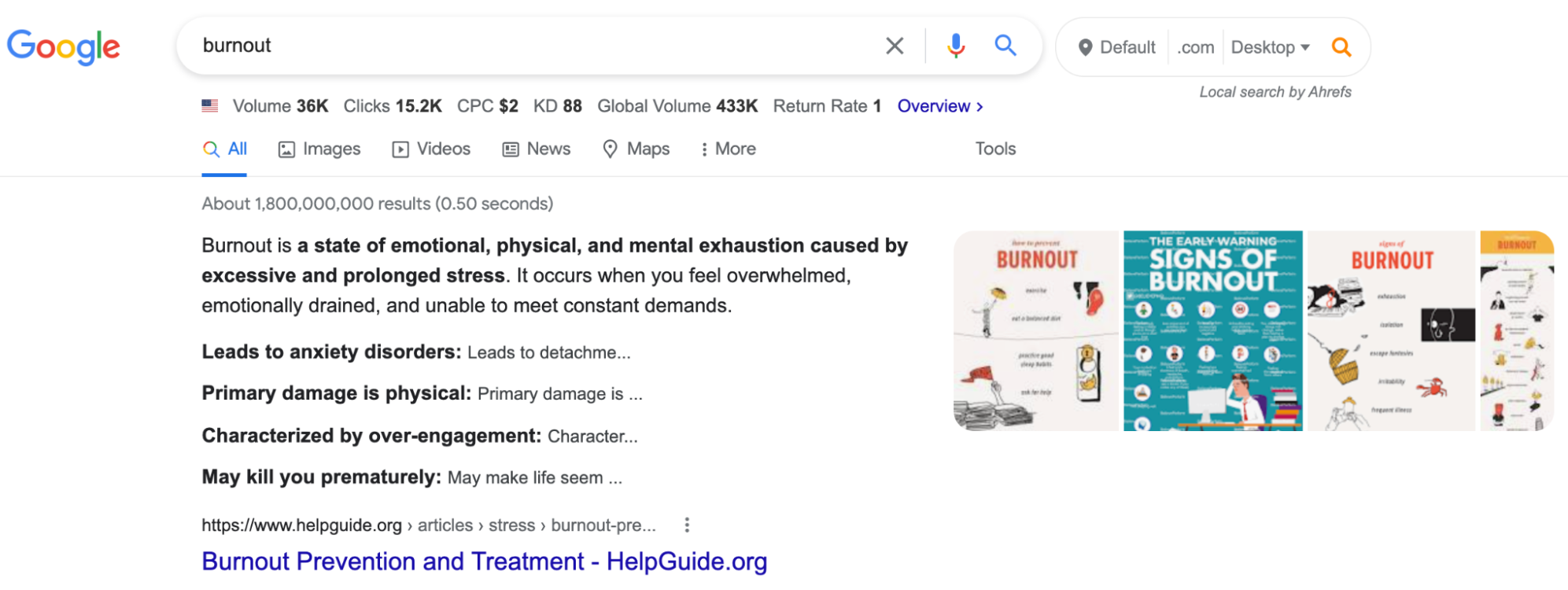 Google SERP for 'burnout'