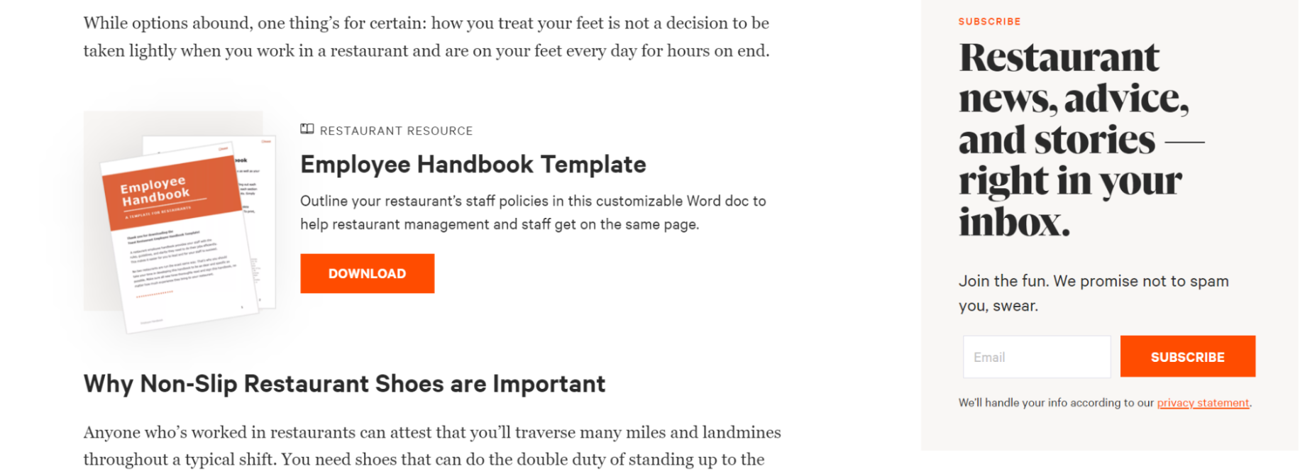 Lead capture: Employee Handbook Template, Newsletter Subscription